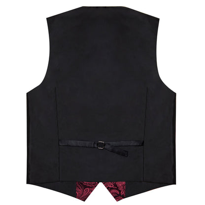 Burgundy Red Luxury Paisley Jacquard Men's Collar Vest Set vest set    - Sophisticated Gentlemen