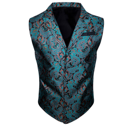 Black Lake Green Paisley Jacquard Men's Collar Victorian Suit Vest Set vest set    - Sophisticated Gentlemen