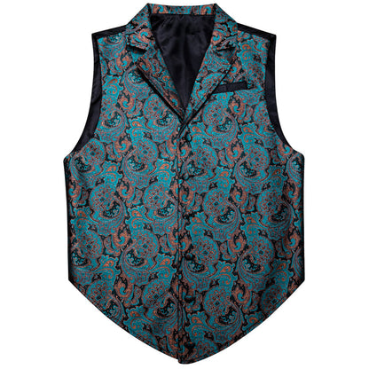 Black Lake Green Paisley Jacquard Men's Collar Victorian Suit Vest Set vest set    - Sophisticated Gentlemen