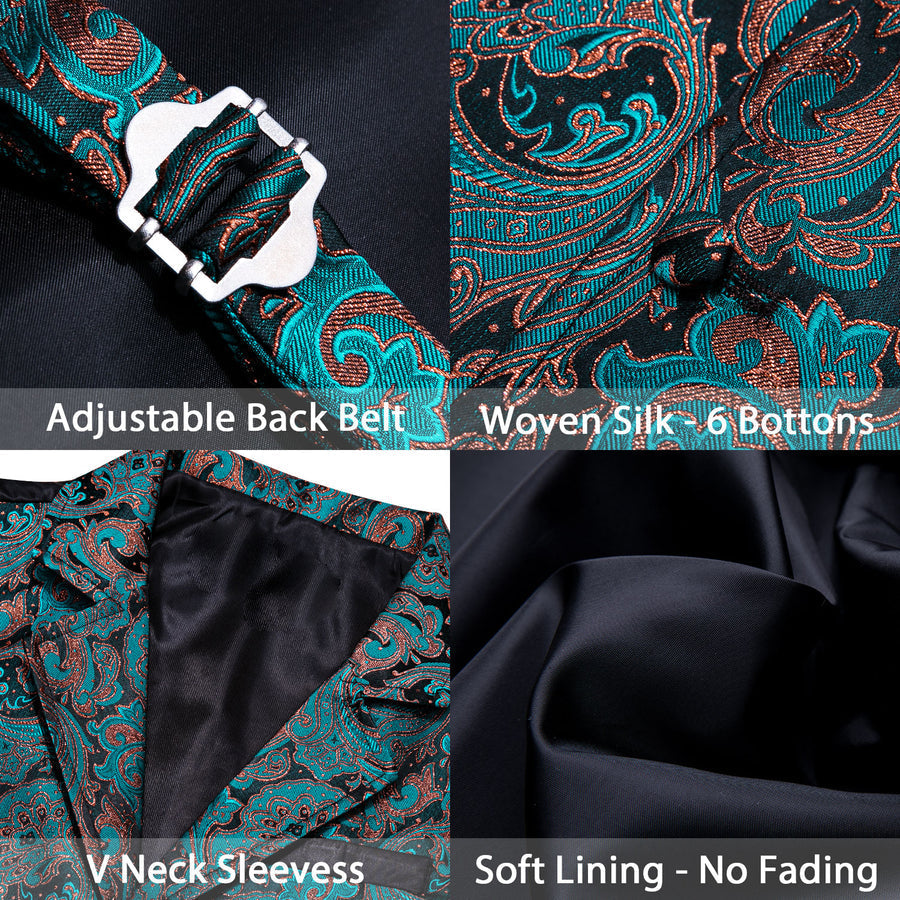 Black Lake Green Paisley Jacquard Men's Collar Victorian Suit Vest Set vest set    - Sophisticated Gentlemen