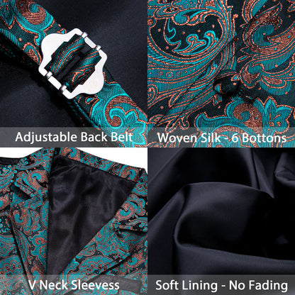 Black Lake Green Paisley Jacquard Men's Collar Victorian Suit Vest Set vest set    - Sophisticated Gentlemen