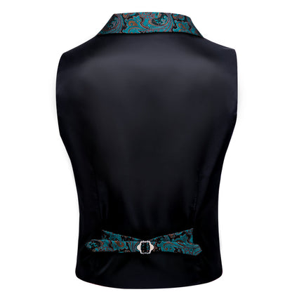 Black Lake Green Paisley Jacquard Men's Collar Victorian Suit Vest Set vest set    - Sophisticated Gentlemen