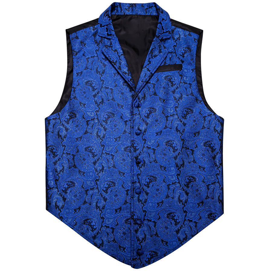Black Blue Paisley Jacquard Men's Collar Victorian Suit Vest Set vest set    - Sophisticated Gentlemen