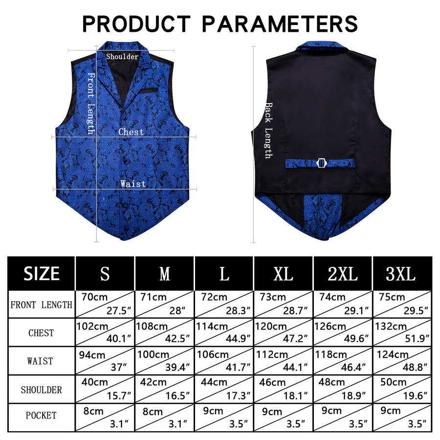 Black Blue Paisley Jacquard Men's Collar Victorian Suit Vest Set vest set    - Sophisticated Gentlemen