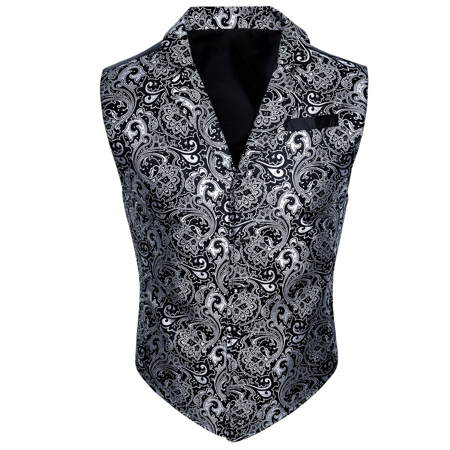 Black White Paisley Jacquard Men's Collar Victorian Vest Set vest set    - Sophisticated Gentlemen