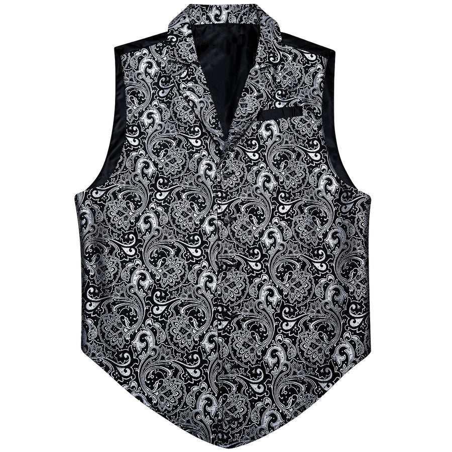 Black White Paisley Jacquard Men's Collar Victorian Vest Set vest set    - Sophisticated Gentlemen