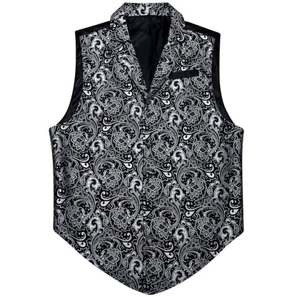 Black White Paisley Jacquard Men's Collar Victorian Vest Set vest set    - Sophisticated Gentlemen