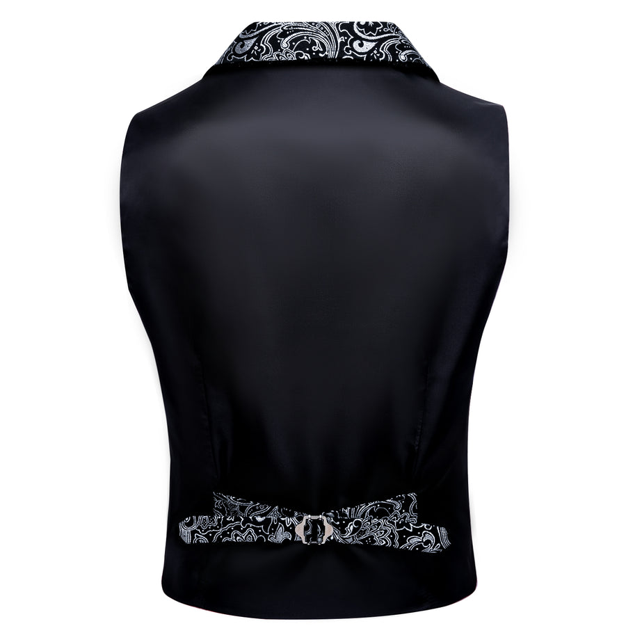 Black White Paisley Jacquard Men's Collar Victorian Vest Set vest set    - Sophisticated Gentlemen