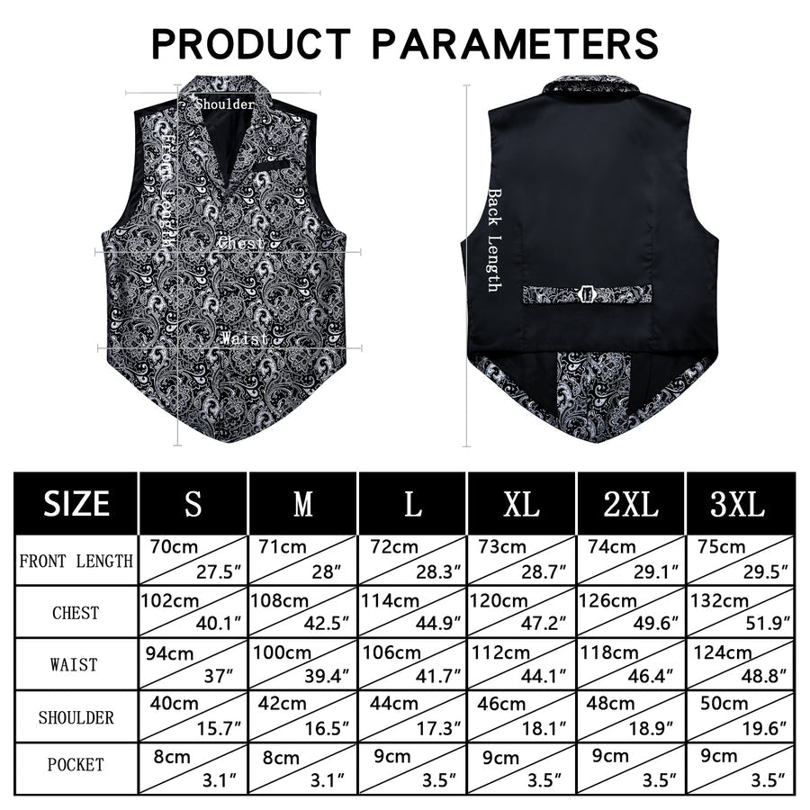Black White Paisley Jacquard Men's Collar Victorian Vest Set vest set    - Sophisticated Gentlemen