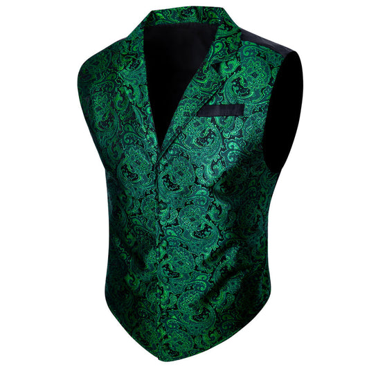 Green Paisley Jacquard Men's Collar Victorian Vest Set vest set S (Chest 40")   - Sophisticated Gentlemen
