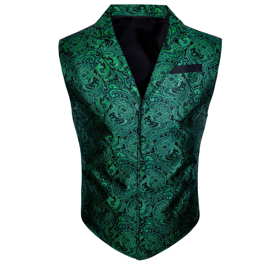 Green Paisley Jacquard Men's Collar Victorian Vest Set vest set    - Sophisticated Gentlemen