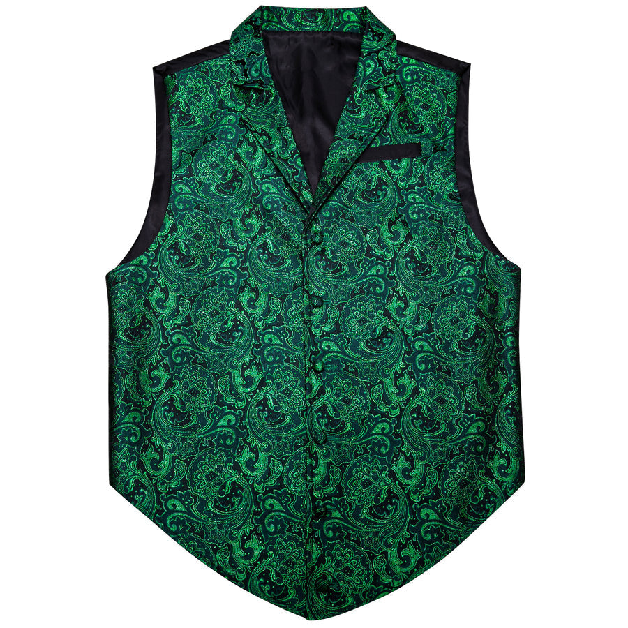 Green Paisley Jacquard Men's Collar Victorian Vest Set vest set    - Sophisticated Gentlemen