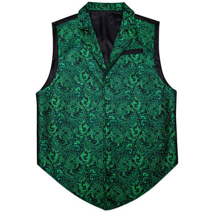 Green Paisley Jacquard Men's Collar Victorian Vest Set vest set    - Sophisticated Gentlemen
