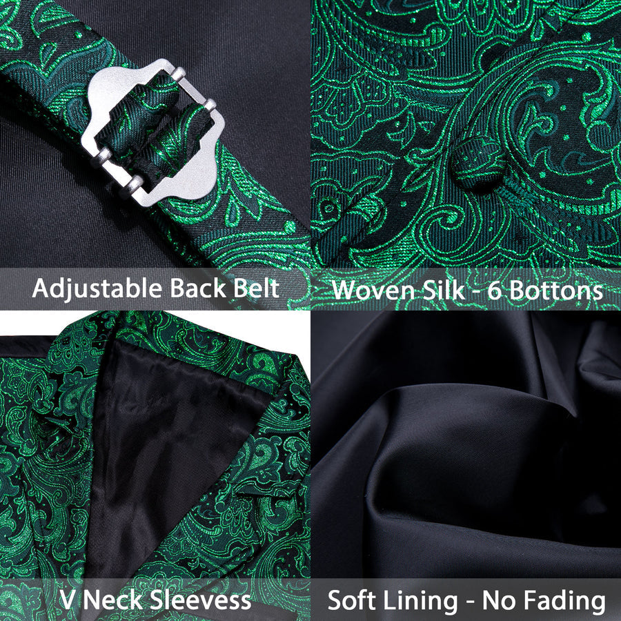 Green Paisley Jacquard Men's Collar Victorian Vest Set vest set    - Sophisticated Gentlemen