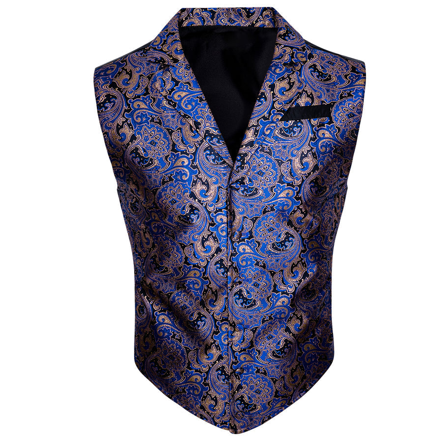 Black Blue Paisley Jacquard Men's Collar Victorian Suit Vest Set vest set S (Chest 40")   - Sophisticated Gentlemen