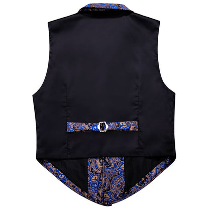 Black Blue Paisley Jacquard Men's Collar Victorian Suit Vest Set vest set    - Sophisticated Gentlemen