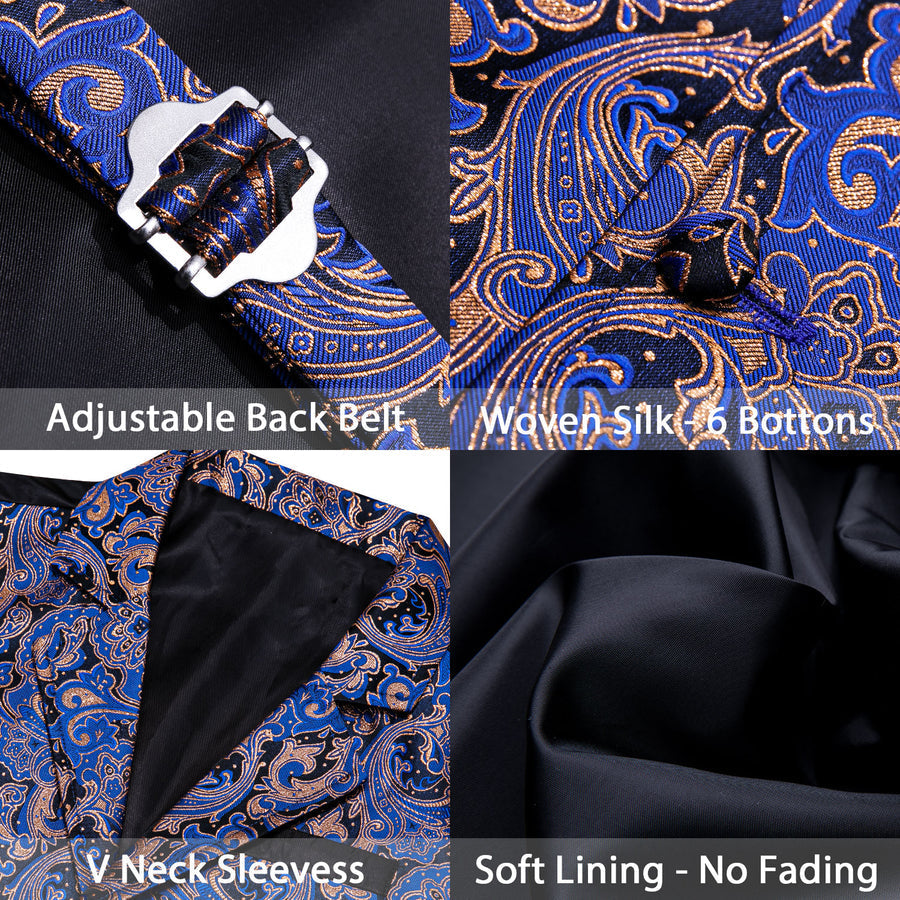 Black Blue Paisley Jacquard Men's Collar Victorian Suit Vest Set vest set    - Sophisticated Gentlemen