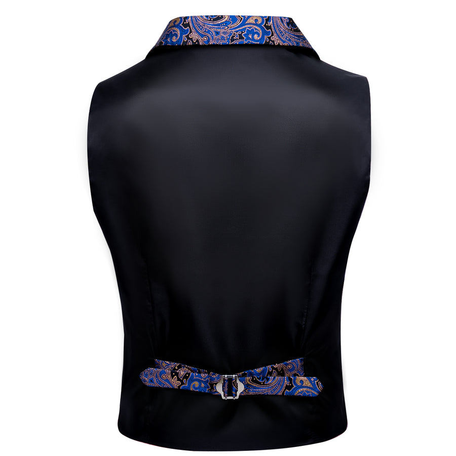 Black Blue Paisley Jacquard Men's Collar Victorian Suit Vest Set vest set    - Sophisticated Gentlemen
