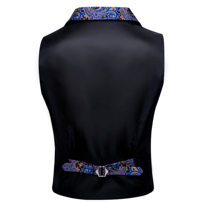Black Blue Paisley Jacquard Men's Collar Victorian Suit Vest Set vest set    - Sophisticated Gentlemen