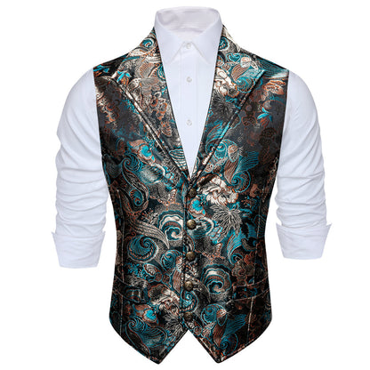 Black Champagne Blue Floral Jacquard Men's Collar Vest Set vest set    - Sophisticated Gentlemen