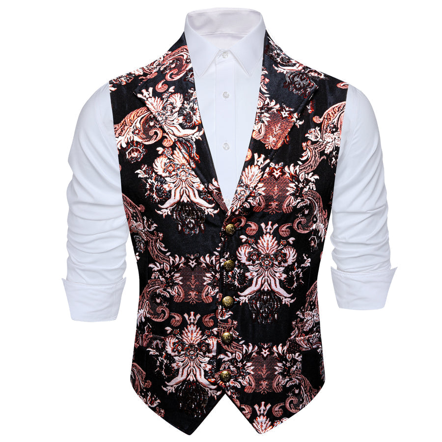 Black Pink Red Floral Jacquard Men's Collar Vest Set vest set    - Sophisticated Gentlemen