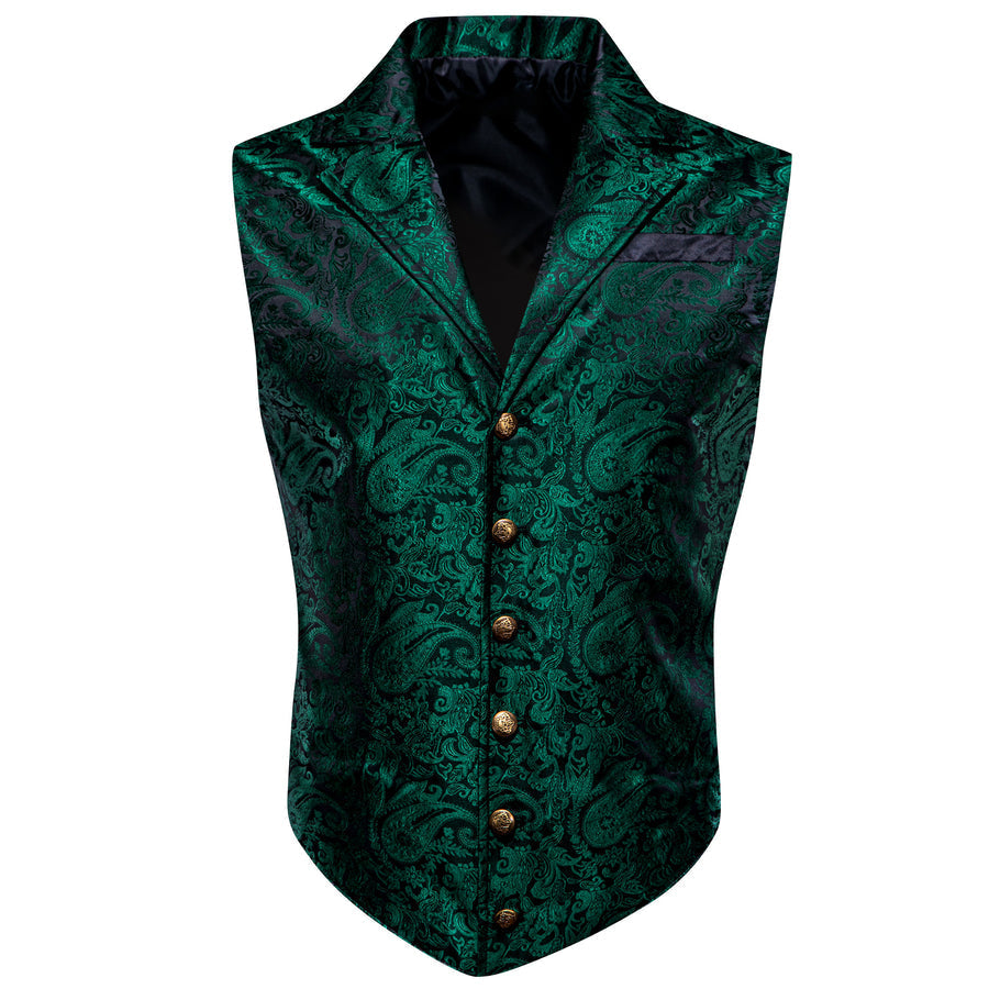 Dark Green Floral Jacquard Men's Collar Suit Vest Set vest set    - Sophisticated Gentlemen