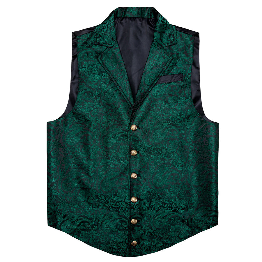 Dark Green Floral Jacquard Men's Collar Suit Vest Set vest set    - Sophisticated Gentlemen