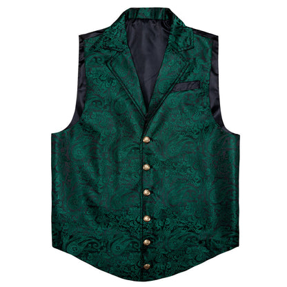 Dark Green Floral Jacquard Men's Collar Suit Vest Set vest set    - Sophisticated Gentlemen