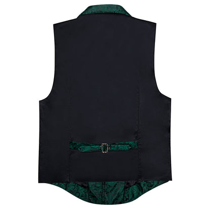 Dark Green Floral Jacquard Men's Collar Suit Vest Set vest set    - Sophisticated Gentlemen