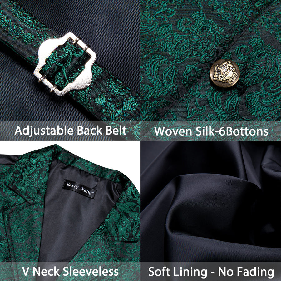 Dark Green Floral Jacquard Men's Collar Suit Vest Set vest set    - Sophisticated Gentlemen