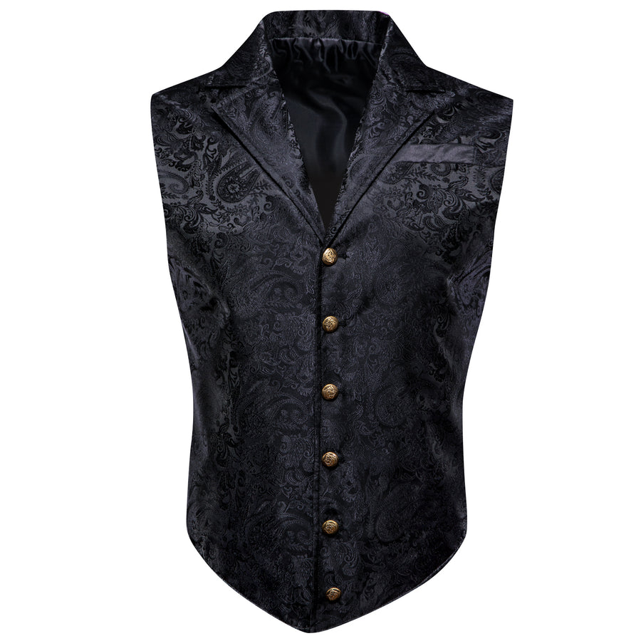 Black Floral Jacquard Men's Collar Suit Vest Set vest set    - Sophisticated Gentlemen