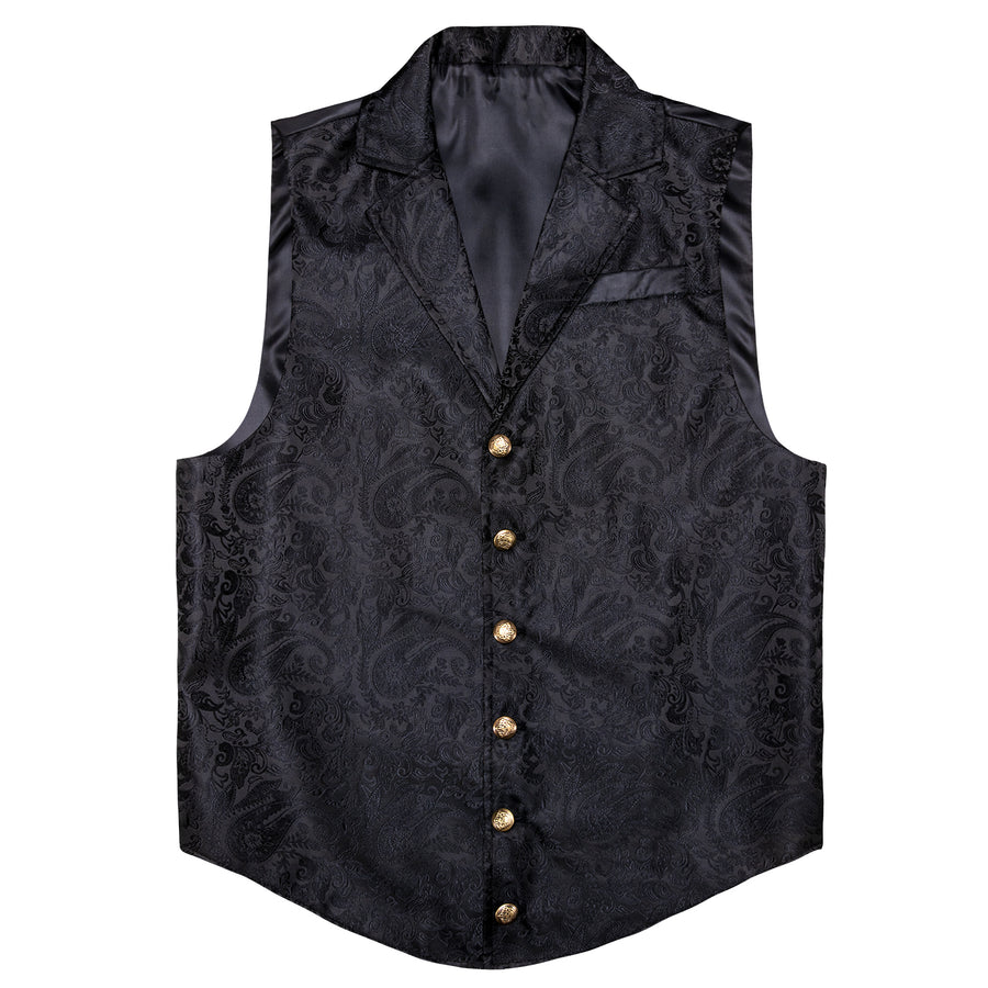 Black Floral Jacquard Men's Collar Suit Vest Set vest set    - Sophisticated Gentlemen