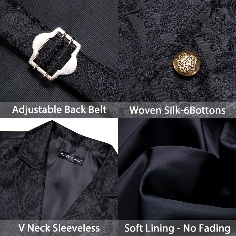 Black Floral Jacquard Men's Collar Suit Vest Set vest set    - Sophisticated Gentlemen