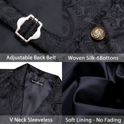 Black Floral Jacquard Men's Collar Suit Vest Set vest set    - Sophisticated Gentlemen