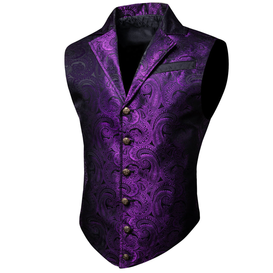Indigo Purple Paisley Silk Notched Collar Vest Set vest set    - Sophisticated Gentlemen