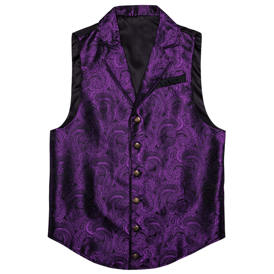 Indigo Purple Paisley Silk Notched Collar Vest Set vest set    - Sophisticated Gentlemen