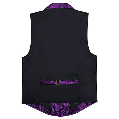Indigo Purple Paisley Silk Notched Collar Vest Set vest set    - Sophisticated Gentlemen