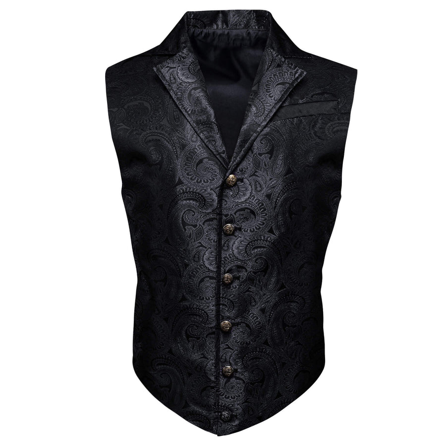 Black Paisley Silk Notched Collar Suit Vest Set vest set S (Chest 40")   - Sophisticated Gentlemen