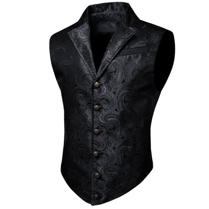 Black Paisley Silk Notched Collar Suit Vest Set vest set    - Sophisticated Gentlemen