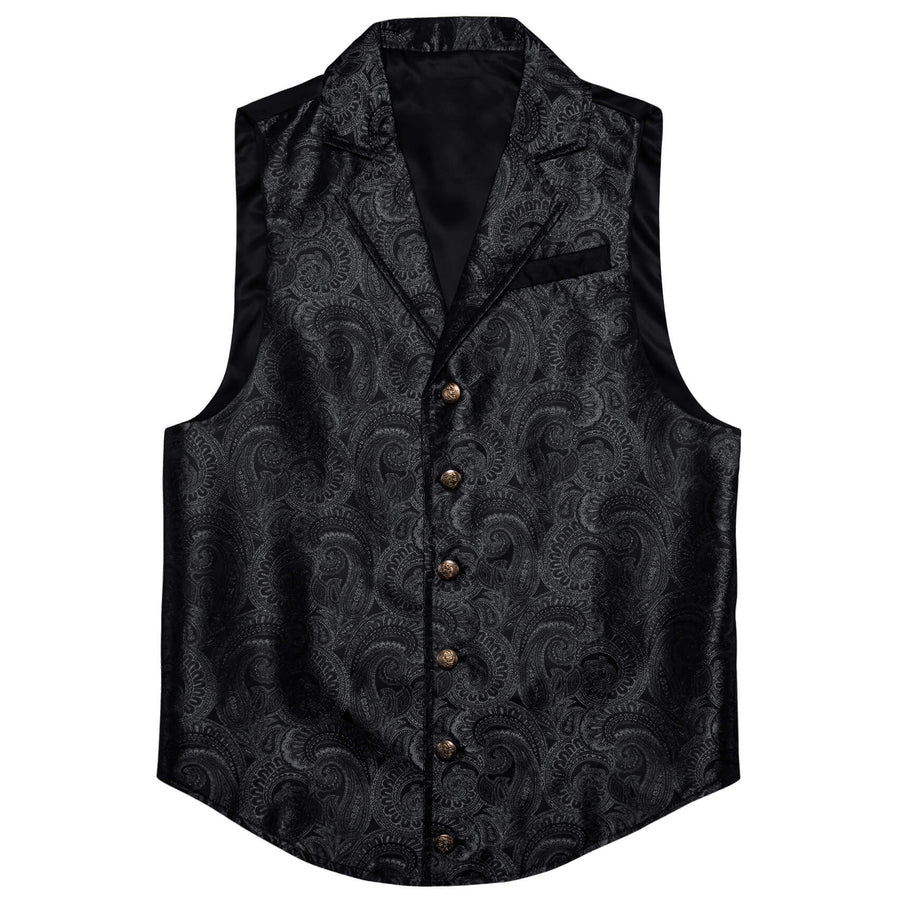 Black Paisley Silk Notched Collar Suit Vest Set vest set    - Sophisticated Gentlemen