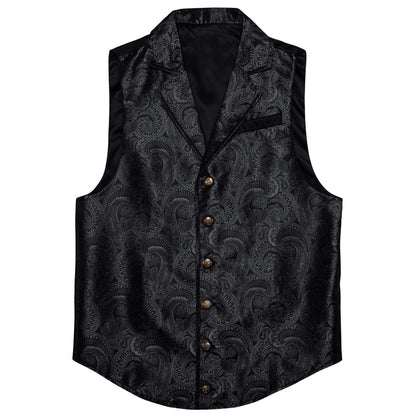 Black Paisley Silk Notched Collar Suit Vest Set vest set    - Sophisticated Gentlemen