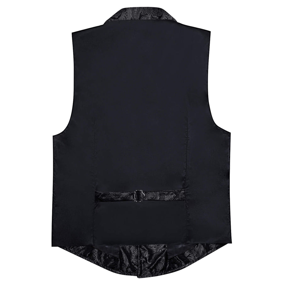 Black Paisley Silk Notched Collar Suit Vest Set vest set    - Sophisticated Gentlemen