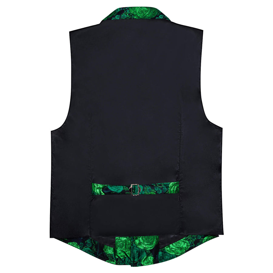 Green Woven Floral Silk Notch Collar Vest Set vest set    - Sophisticated Gentlemen