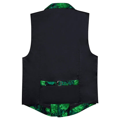 Green Woven Floral Silk Notch Collar Vest Set vest set    - Sophisticated Gentlemen