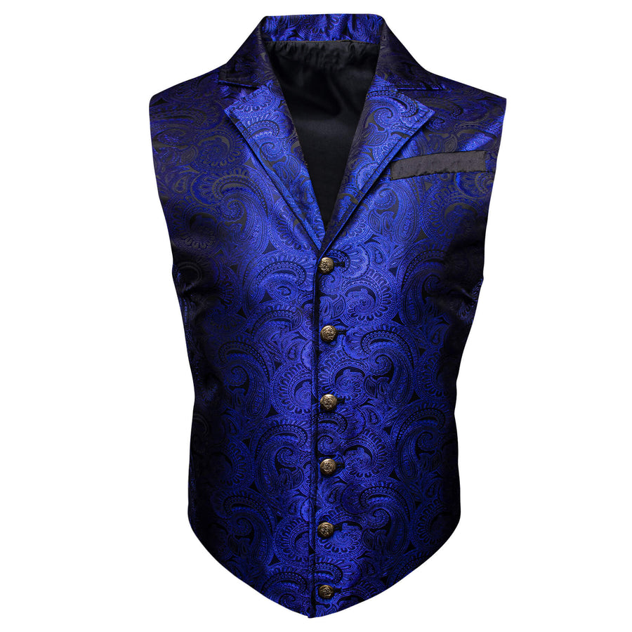 Blue Paisley Silk Notched Collar Vest Set vest set S (Chest 40")   - Sophisticated Gentlemen