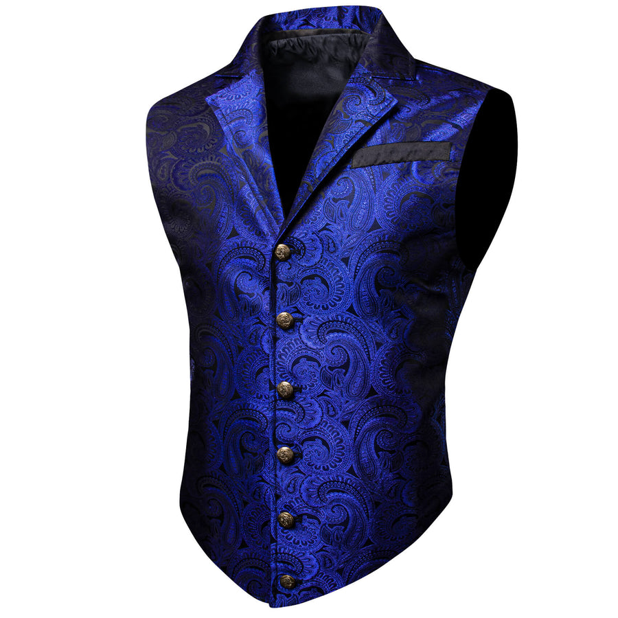 Blue Paisley Silk Notched Collar Vest Set vest set    - Sophisticated Gentlemen