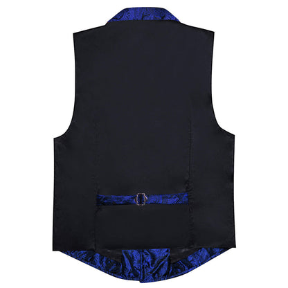 Blue Paisley Silk Notched Collar Vest Set vest set    - Sophisticated Gentlemen
