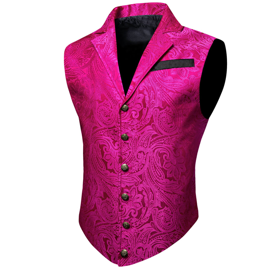 Hot Pink Floral Silk Notched Collar Vest Set vest set    - Sophisticated Gentlemen