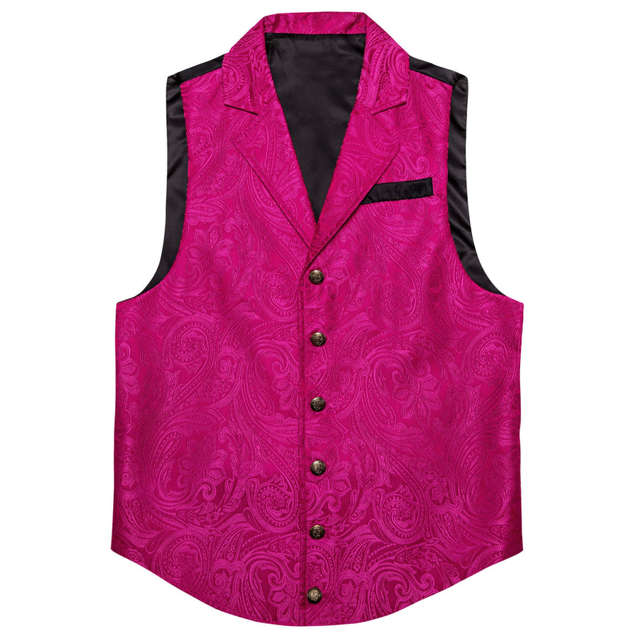 Hot Pink Floral Silk Notched Collar Vest Set vest set    - Sophisticated Gentlemen