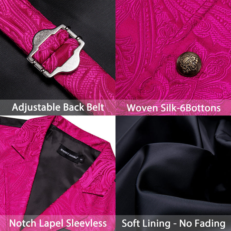Hot Pink Floral Silk Notched Collar Vest Set vest set    - Sophisticated Gentlemen